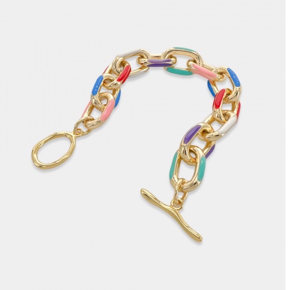 Chainlink Pride Multicolor New clip 14k Gold Plated bracelet handpainted enamel - Picture 2 of 5